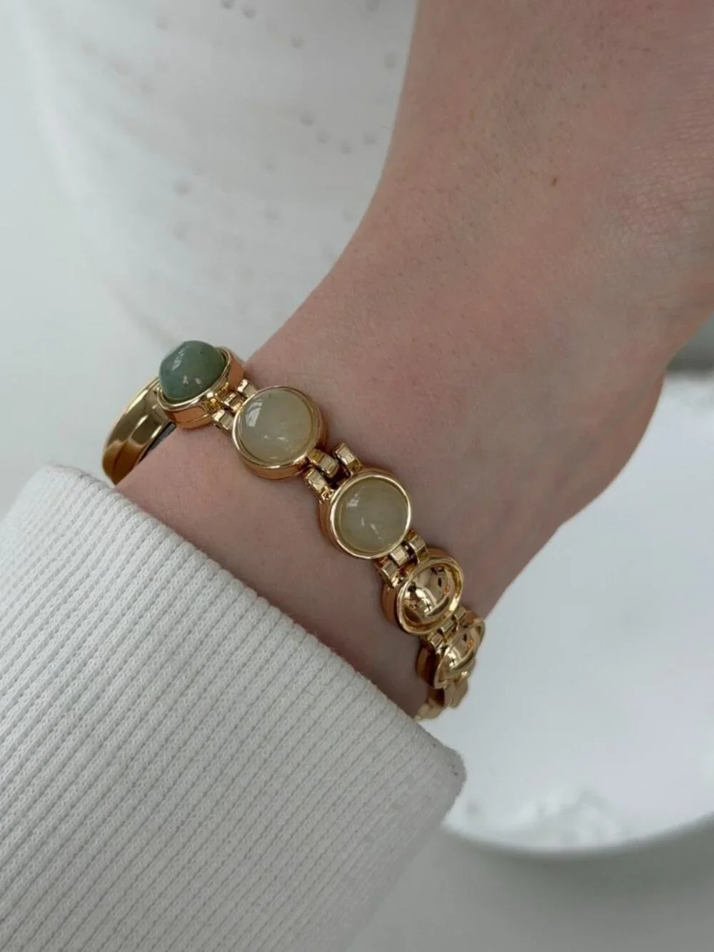 Sku0502 Retro Gold Green Gemstone Women Watch Bracelet Stainless steel+gift bag